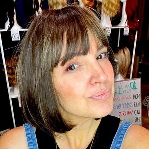 170 “Robinette” Dk Brown w/ fine baby lights 10” Straight Bob Full Synthetic Wig